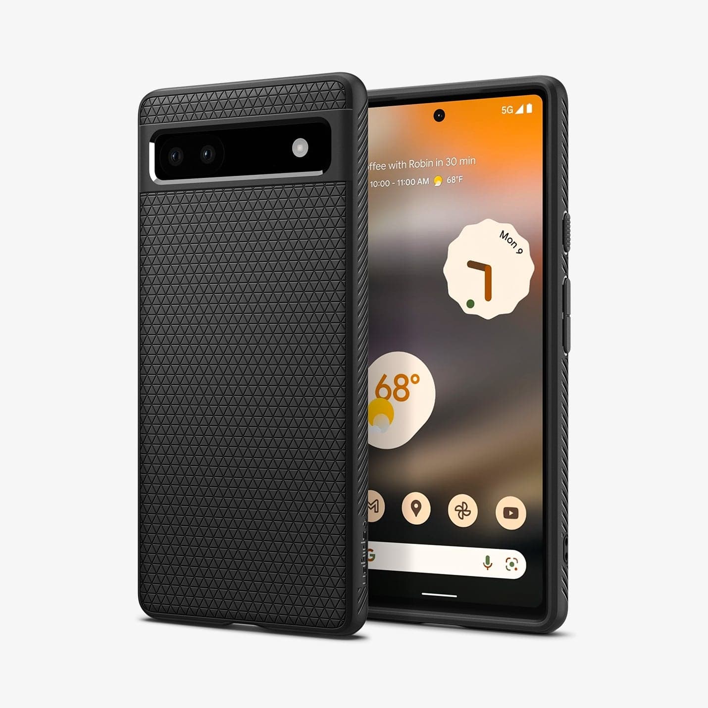 ACS04474 - Pixel 6a Case Liquid Air in matte black showing the back and front