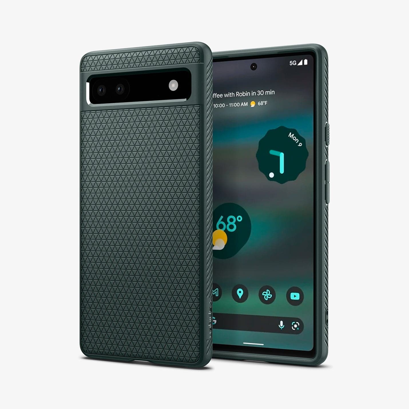 ACS04475 - Pixel 6a Case Liquid Air in midnight green showing the back and front