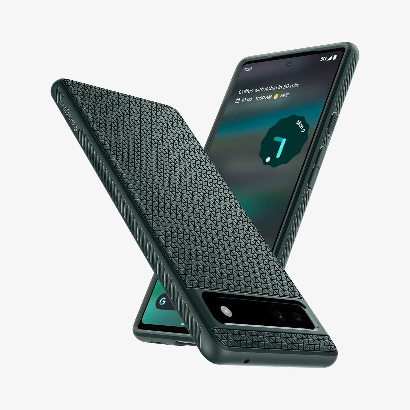 ACS04475 - Pixel 6a Case Liquid Air in midnight green showing the back, front and sides