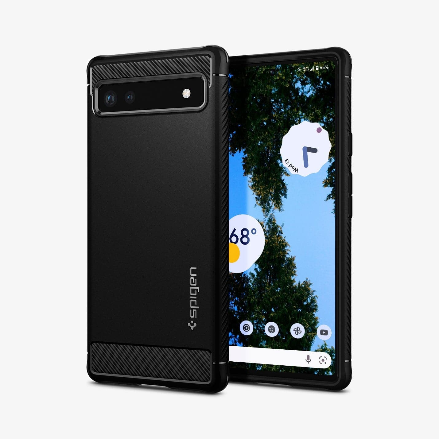 ACS04476 - Pixel 6a Case Rugged Armor in black showing the back and front