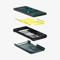 ACS04481 - Pixel 6a Case Tough Armor in midnight green showing the hard pc, flexible tpu, impact foam and device