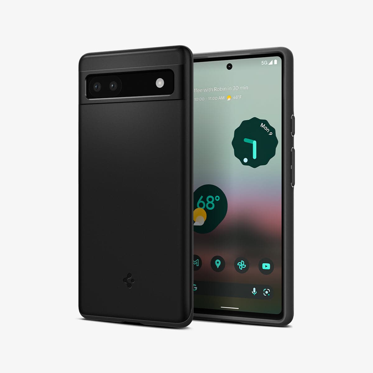 ACS04473 - Pixel 6a Case Thin Fit in black showing the back and front