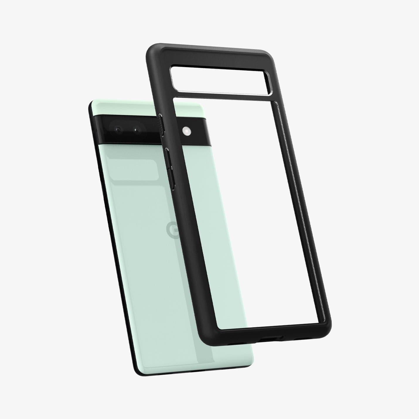 ACS04478 - Pixel 6a Case Ultra Hybrid in matte black showing the back with case hovering away from device