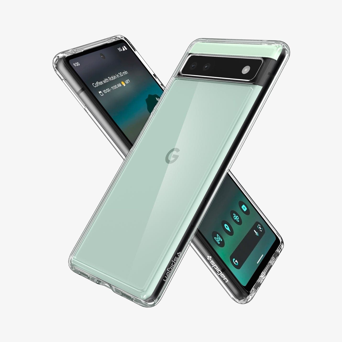 ACS04477 - Pixel 6a Case Ultra Hybrid in crystal clear showing the back, front and sides