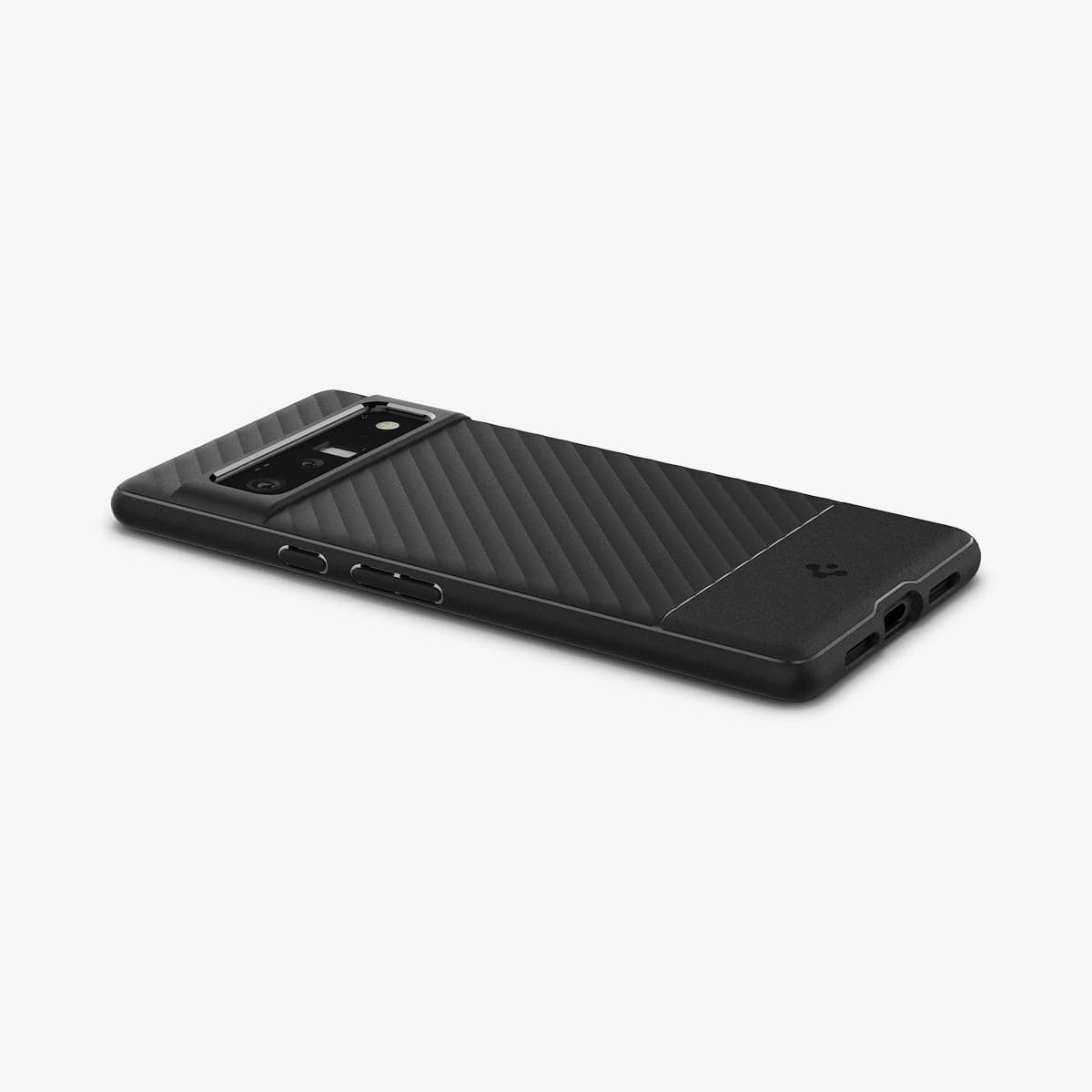 ACS03464 - Pixel 6 Pro Case Core Armor in matte black showing the back, side and bottom with device laying flat
