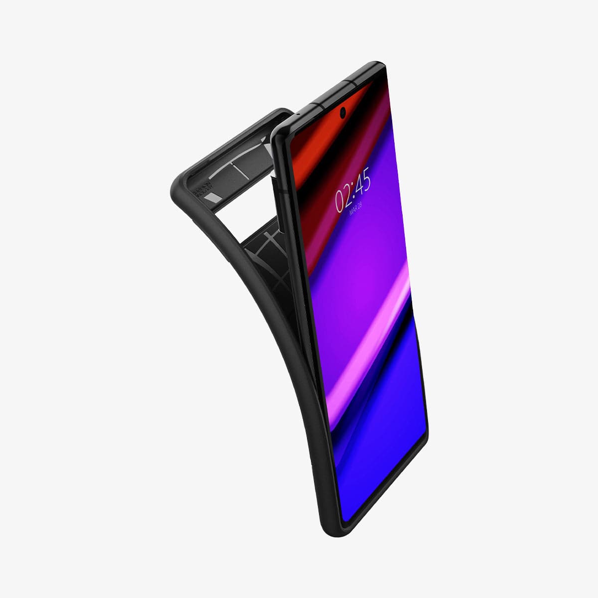 ACS03464 - Pixel 6 Pro Case Core Armor in matte black showing the back bending away from device to show the flexibility