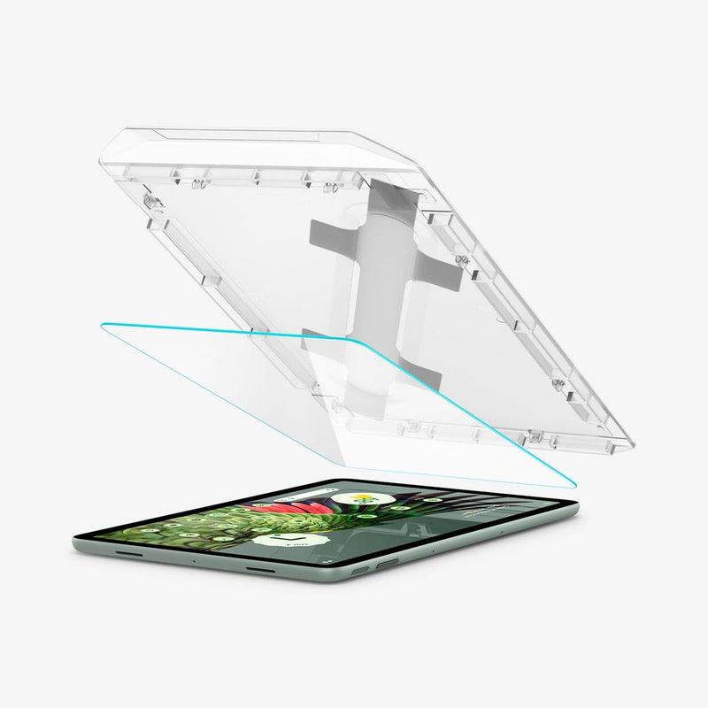 AGL06855 - Pixel Tablet Screen Protector EZ FIT GLAS.tR showing the screen protector and ez fit tray hovering above the device