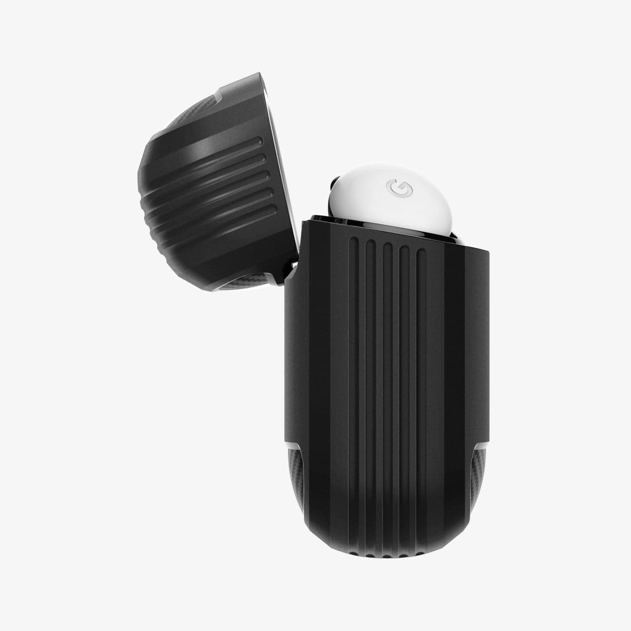 ASD01344 - Pixel Buds 2 Case Rugged Armor in black showing the side with top open