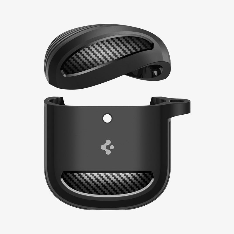 ACS05133 - Pixel Buds Pro Case Rugged Armor in matte black showing the front and top of case bending to show the flexibility