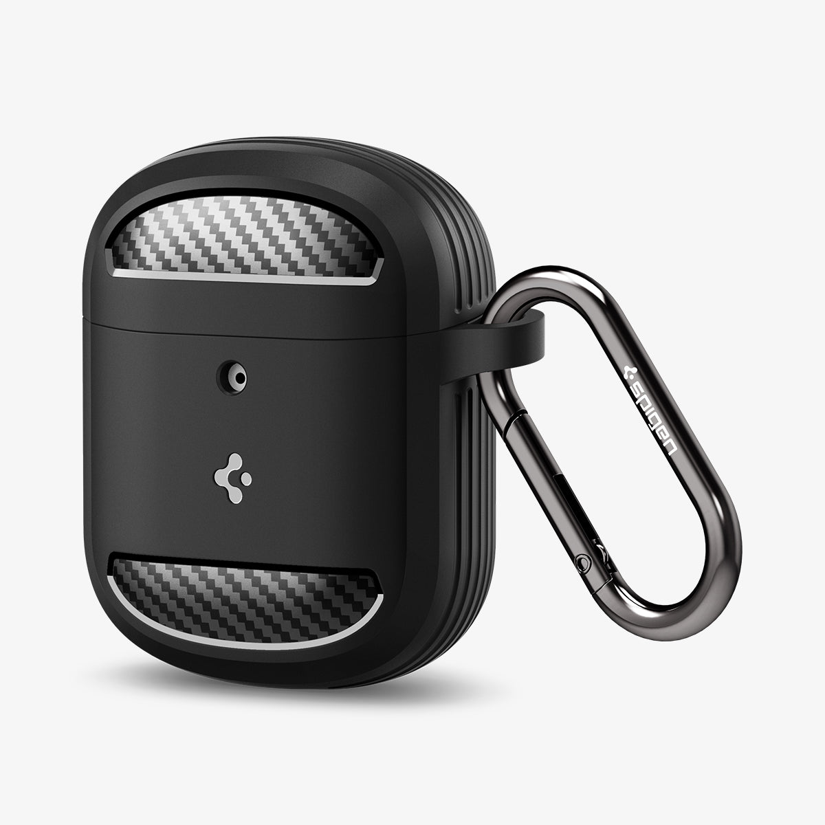 ACS05133 - Pixel Buds Pro Case Rugged Armor in matte black showing the front, partial side and carabiner