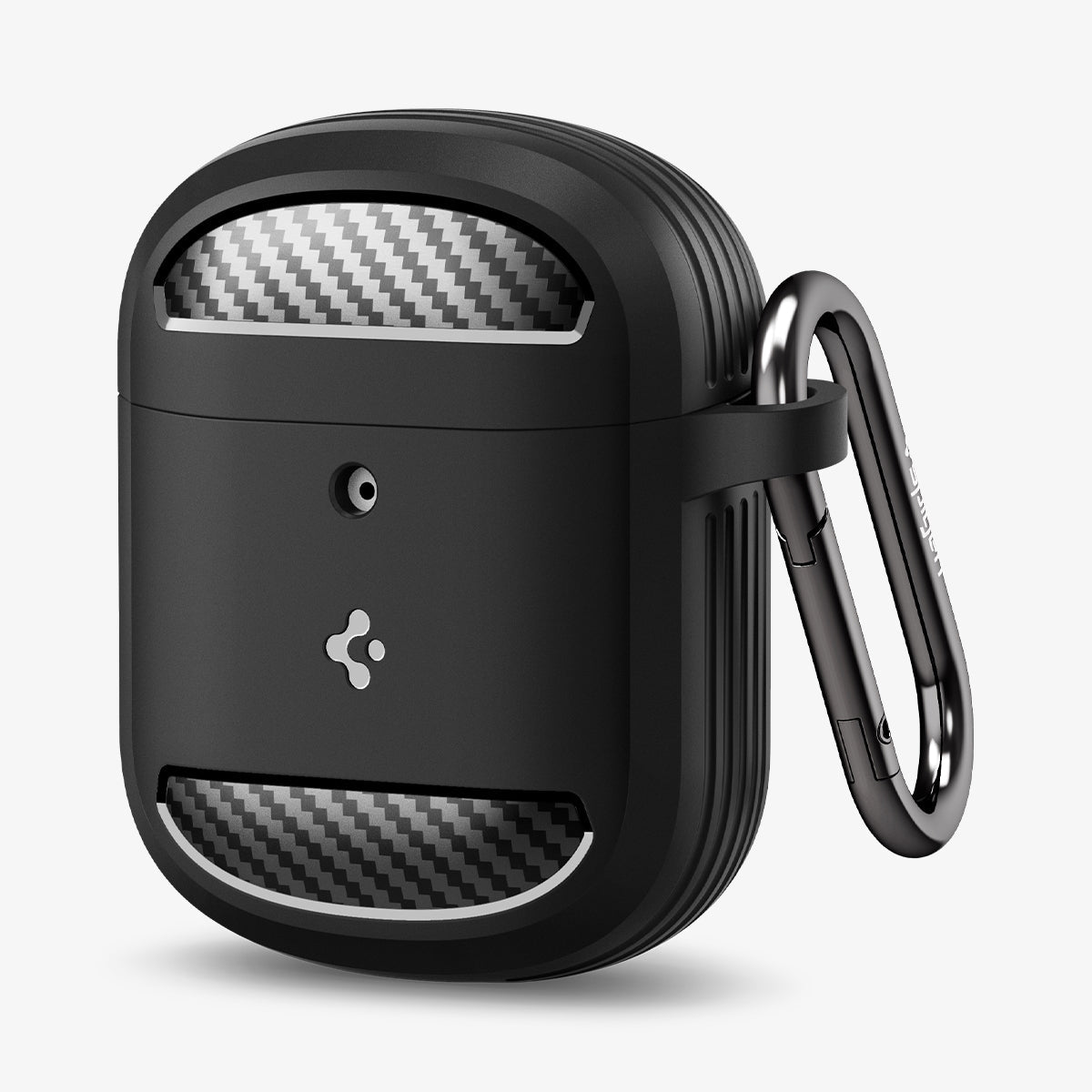 ACS05133 - Pixel Buds Pro Case Rugged Armor in matte black showing the front, side and carabiner