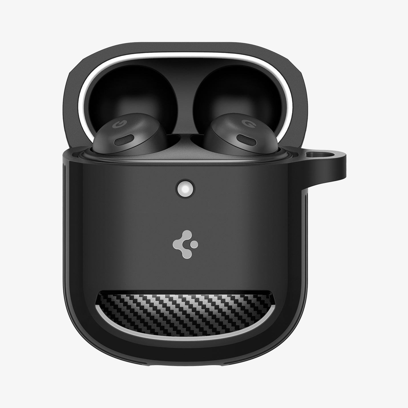 ACS05133 - Pixel Buds Pro Case Rugged Armor in matte black showing the front with top open