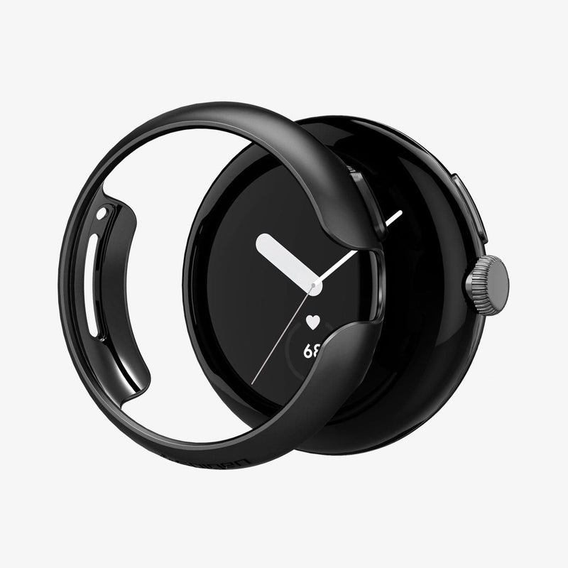 ACS05795 - Pixel Watch Case Thin Fit in black showing the case hovering in front of watch face