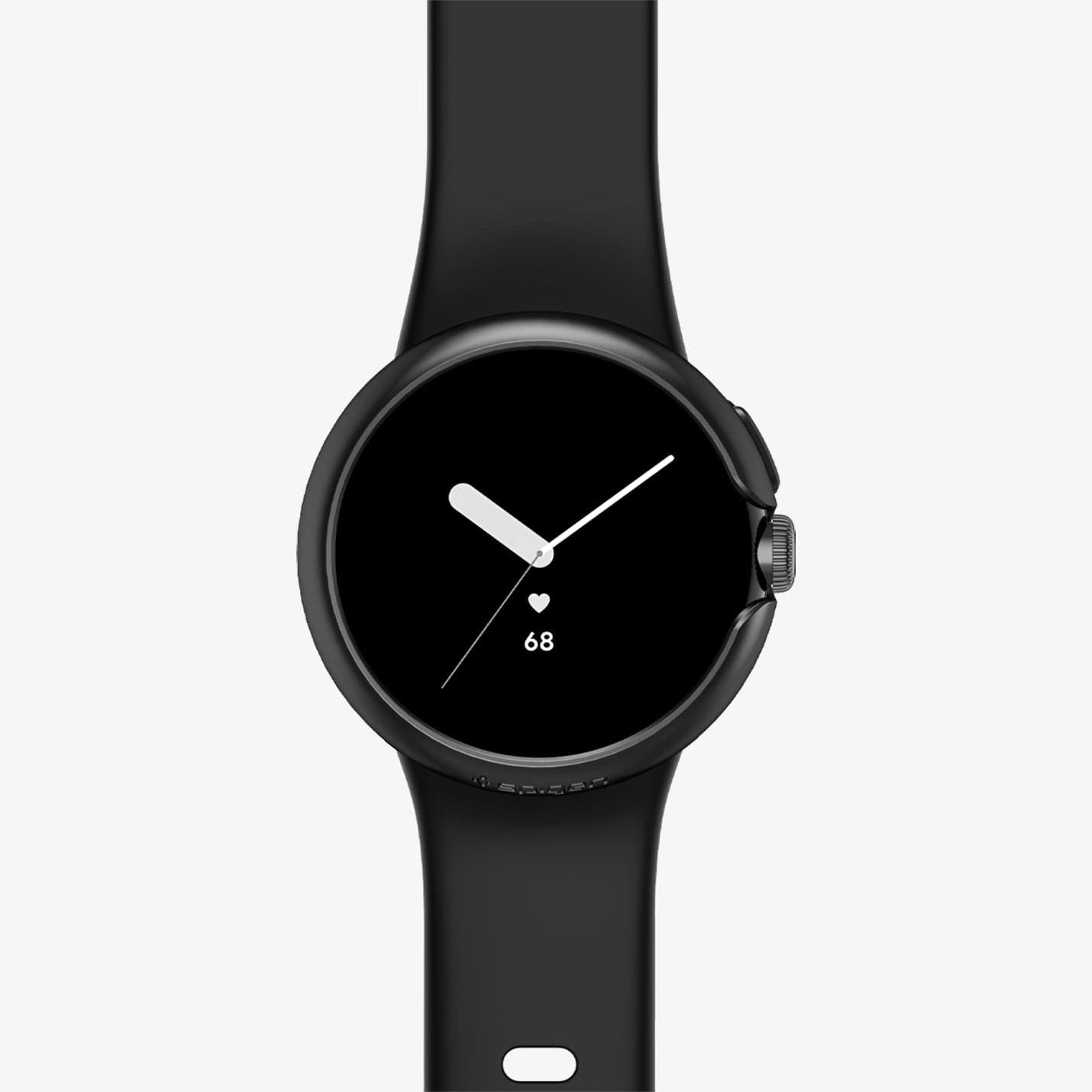 ACS05795 - Pixel Watch Case Thin Fit in black showing the front with watch band laid out flat