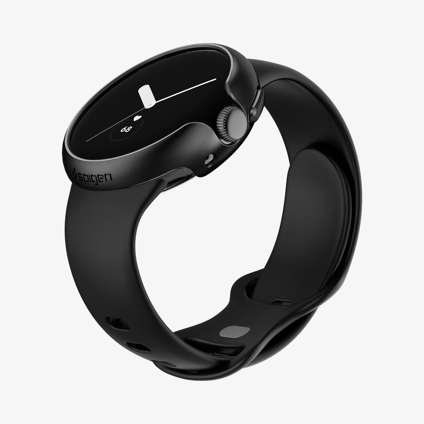 ACS05795 - Pixel Watch Case Thin Fit in black showing the front, side and bottom
