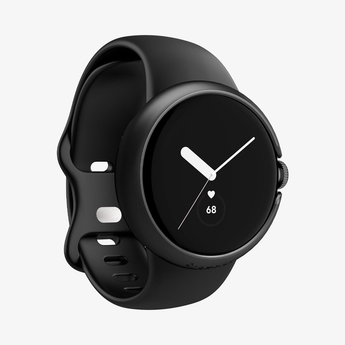 ACS05795 - Pixel Watch Case Thin Fit in black showing the front and partial inside of band