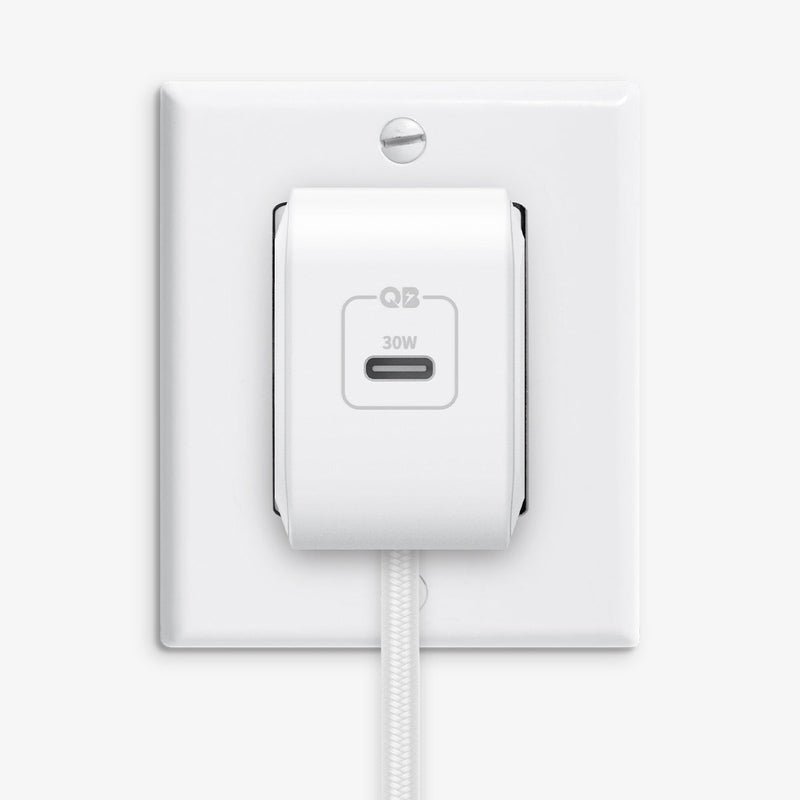 ACH02075 - ArcStation™ Pro 30W Wall Charger PE2008 in white showing the wall charger plugged into an outlet