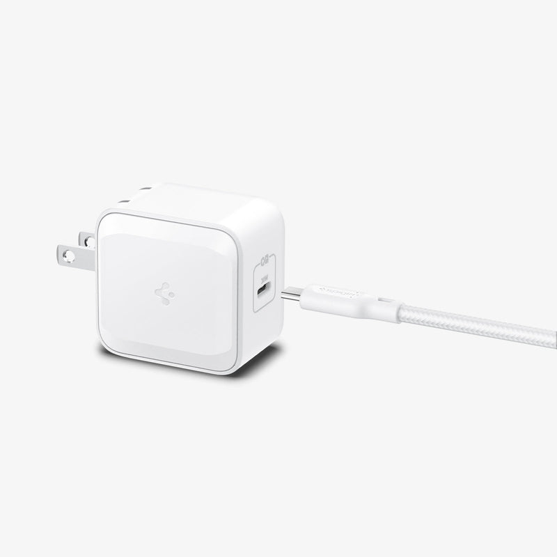 ACH02075 - ArcStation™ Pro 30W Wall Charger PE2008 in white showing a charging cable hovering in front of wall charger port