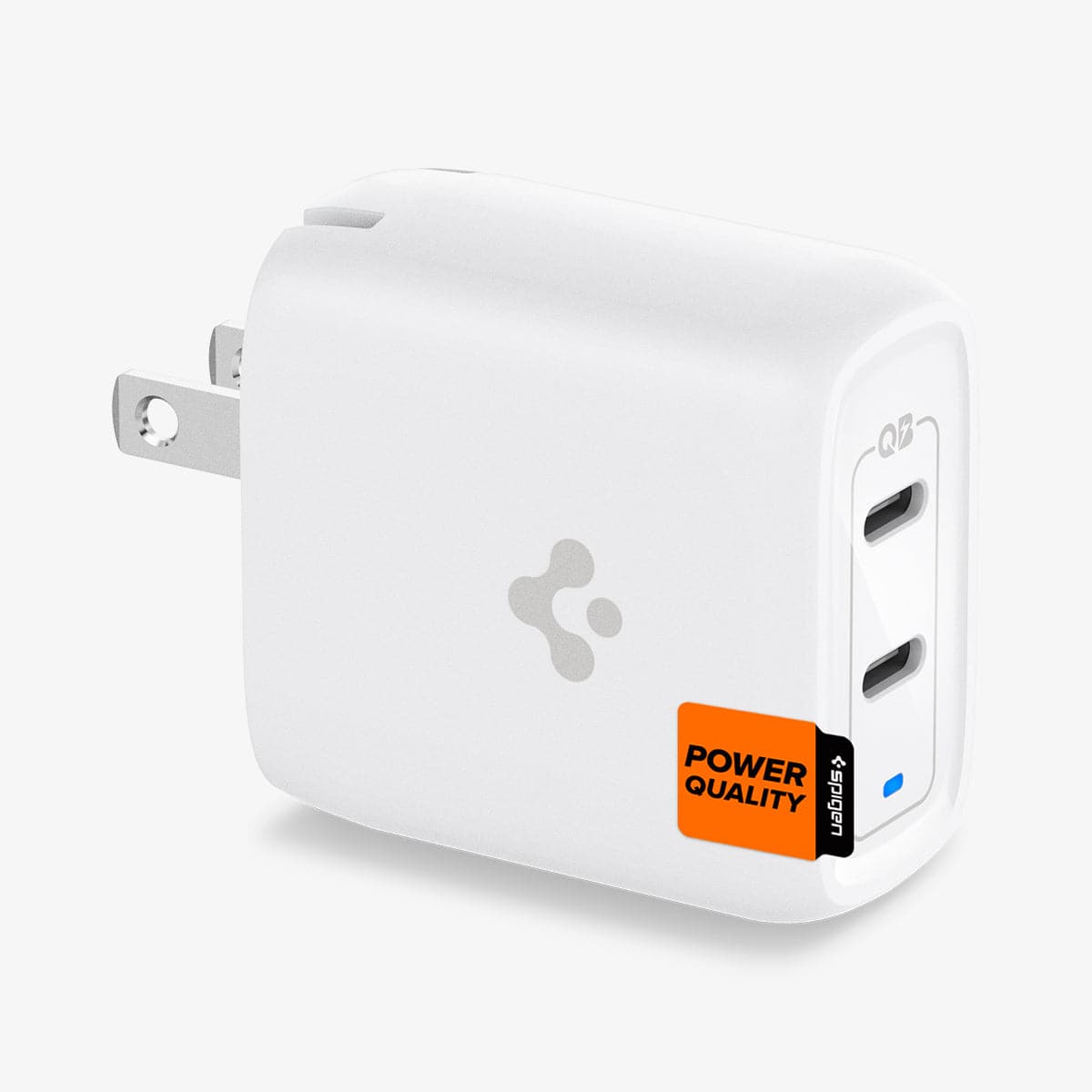 ACH02595 - ArcStation™ Pro 40W Wall Charger PE2013 in white showing the front, side and prongs with power quality sticker