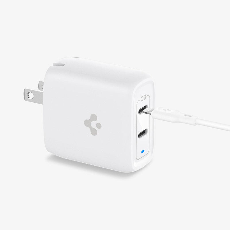 ACH02595 - ArcStation™ Pro 40W Wall Charger PE2013 in white showing the front and side with cable charger hovering in front of port
