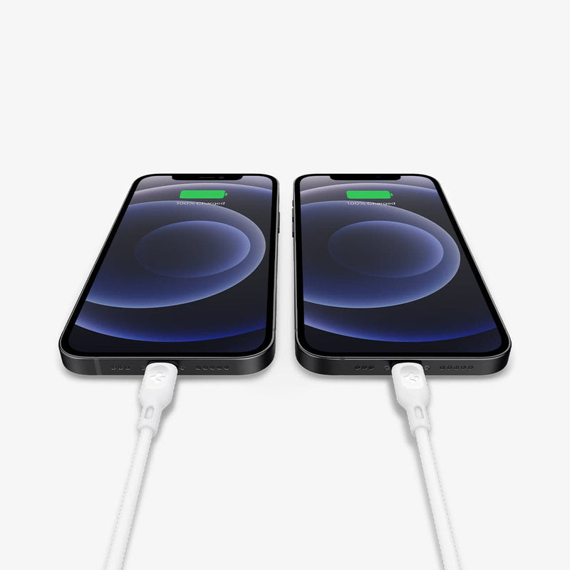 ACH02595 - ArcStation™ Pro 40W Wall Charger PE2013 in white showing two charging cables connected to phones charging at the same time