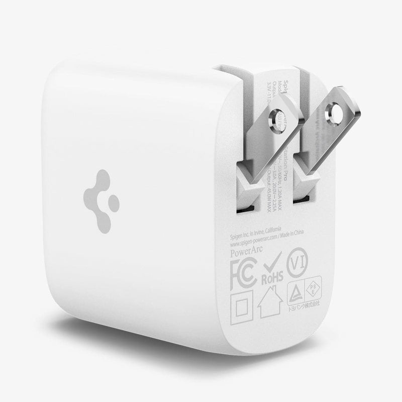 ACH02587 - ArcStation™ Pro 45W Wall Charger PE2015 in white showing the back and side with prongs slightly out