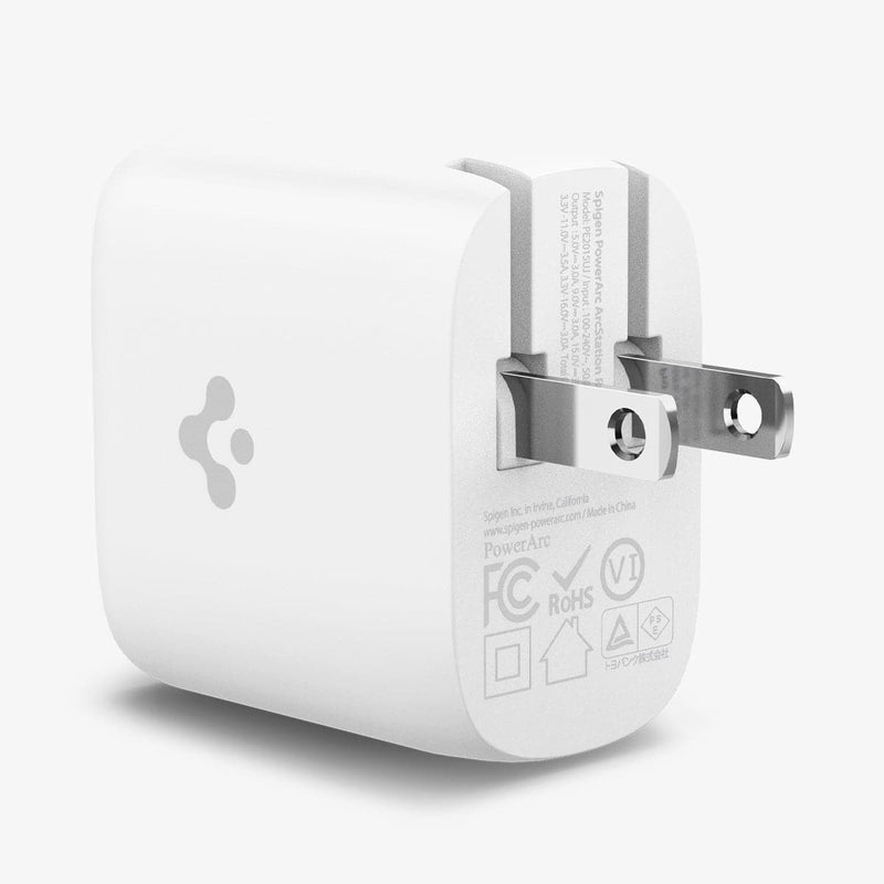 ACH02587 - ArcStation™ Pro 45W Wall Charger PE2015 in white showing the back and side with prongs out