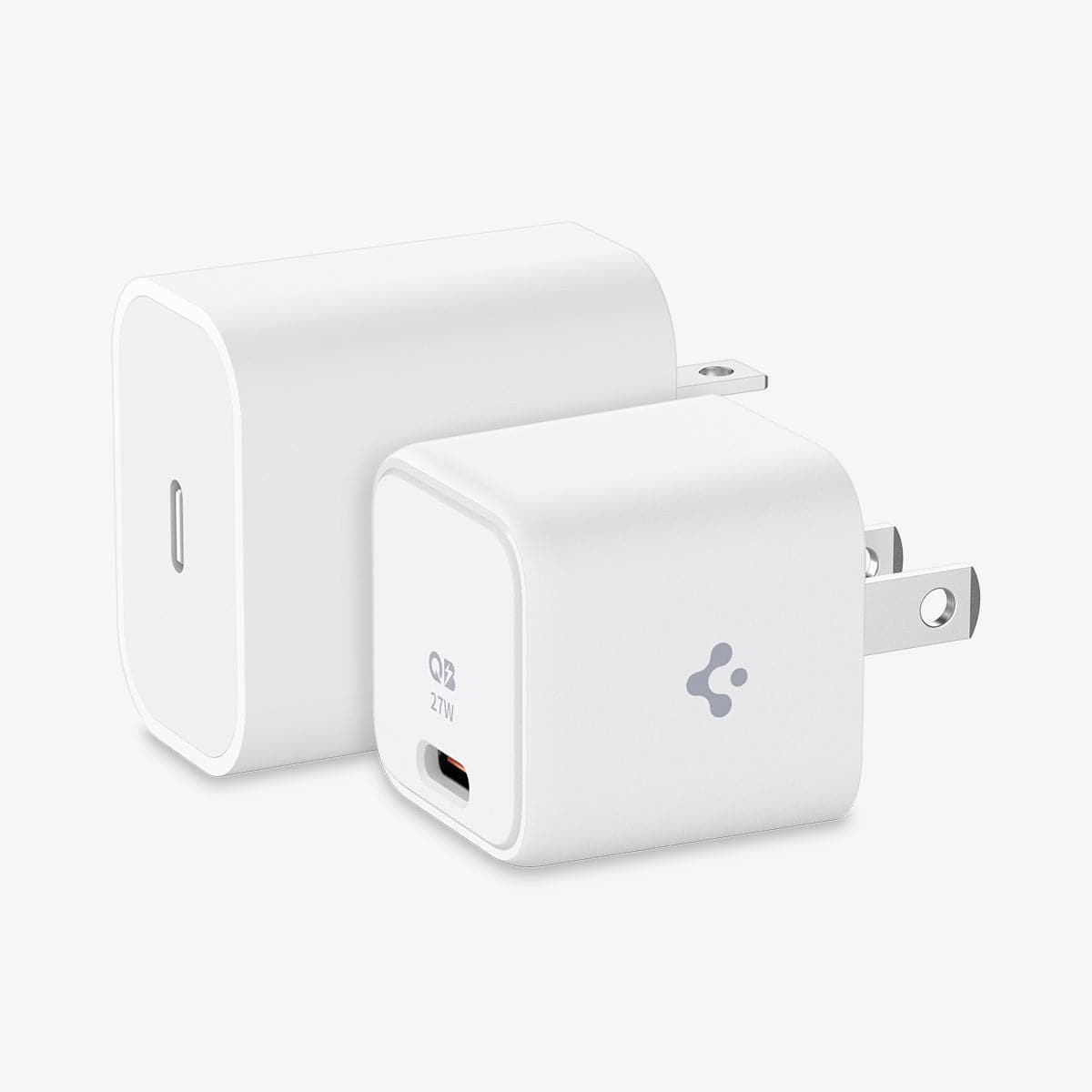 ACH03825 - ArcStation™ Pro 27W Wall Charger in white showing the front, side and difference in size between Spigen and others