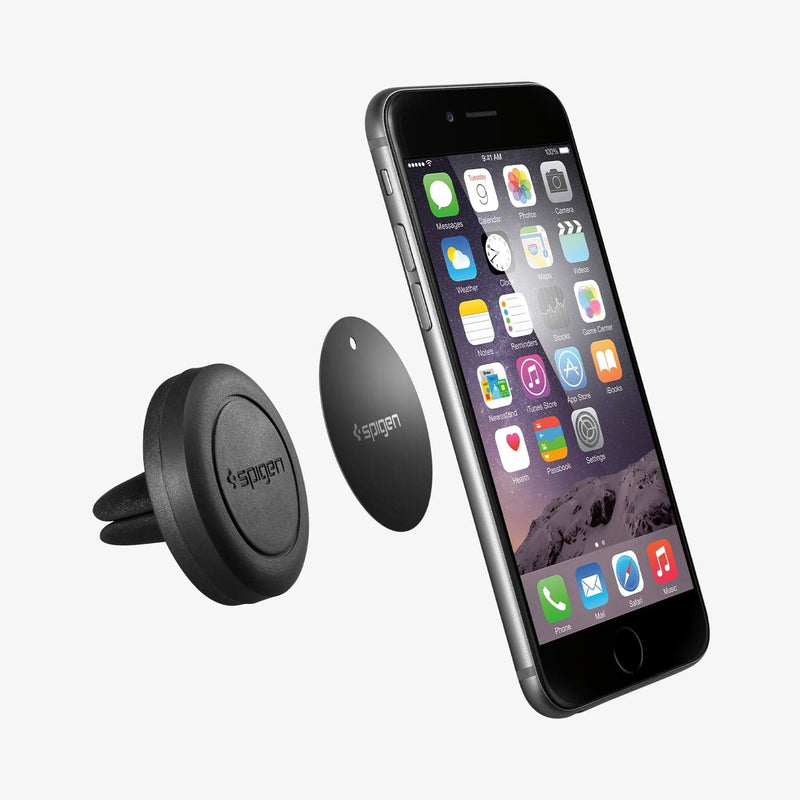 000CD20239 - Q11 Magnetic Air Vent Car Mount 2 pack showing the car mount, metal plate and device