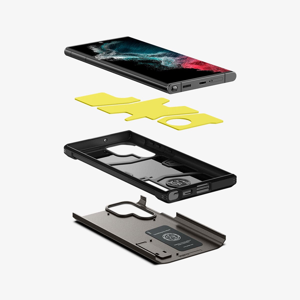ACS03924 - Galaxy S22 Ultra 5G Case Tough Armor in gunmetal showing the hard PC, flexible TPU, and impact foam layers