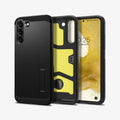 ACS03958 - Galaxy S22 Plus 5G Case Tough Armor in black showing the back, inside and front