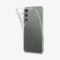 ACS05710 - Galaxy S23 Case Liquid Crystal Glitter in crystal quartz showing the back with case bending away from device to show the flexibility