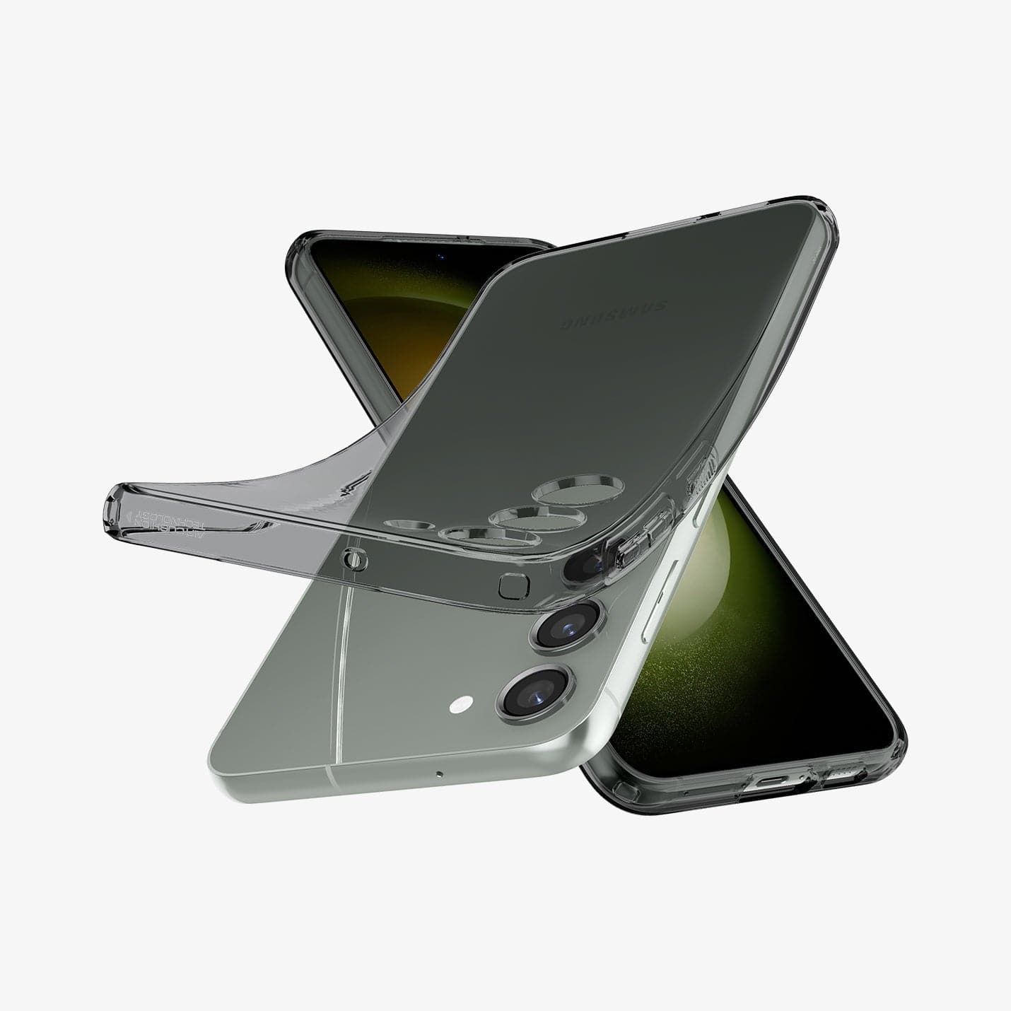 ACS05663 - Galaxy S23 Plus Case Liquid Crystal in space crystal showing the front, side and back with case bending away from device