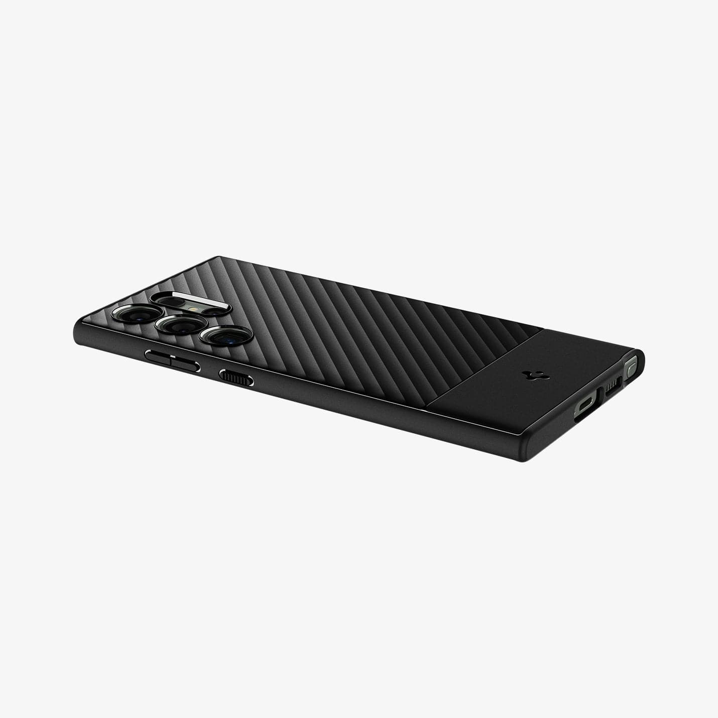 ACS05643 - Galaxy S23 Ultra Case Core Armor in matte black showing the back, side and bottom with device laying flat