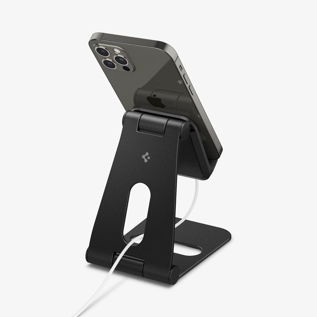 AMP02780 - S311 Charger Stand in black showing the back and side with phone on stand