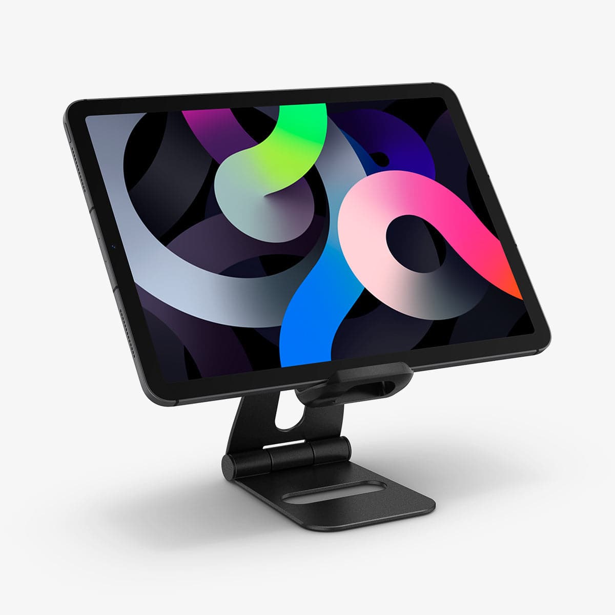 AMP02780 - S311 Charger Stand in black showing the front and side with tablet on stand