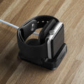 SGP11584 - Apple Watch Night Stand S350 in black showing the top and front with watch on stand and on desk