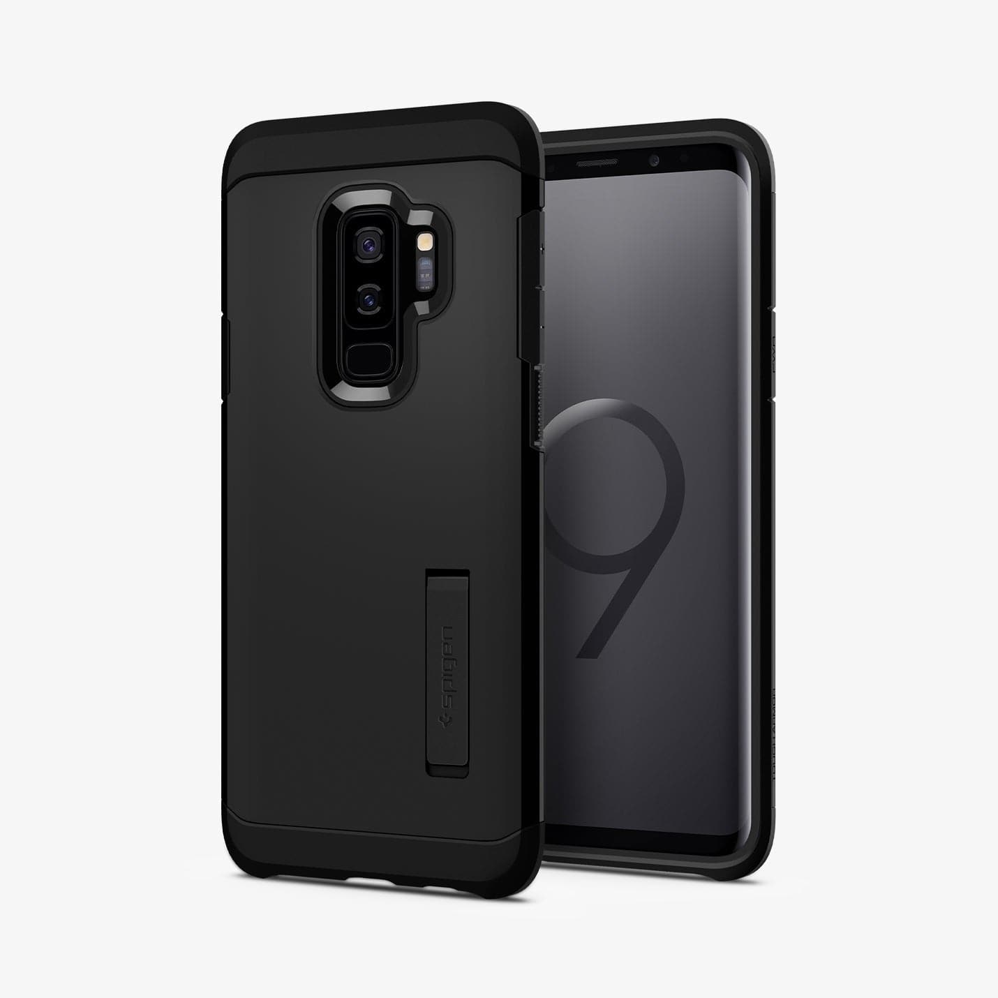 593CS22933 - Galaxy S9 Plus Tough Armor Case in black showing the back and front