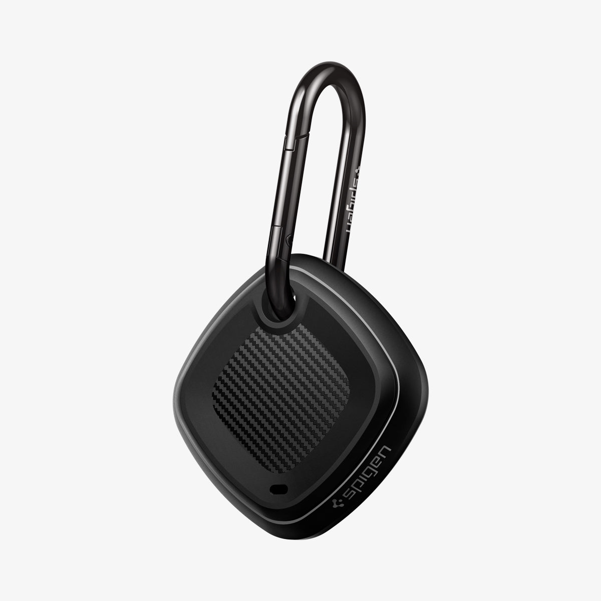 ACS03411 - Galaxy SmartTag+ Case Rugged Armor in matte black showing the back and side with carabiner