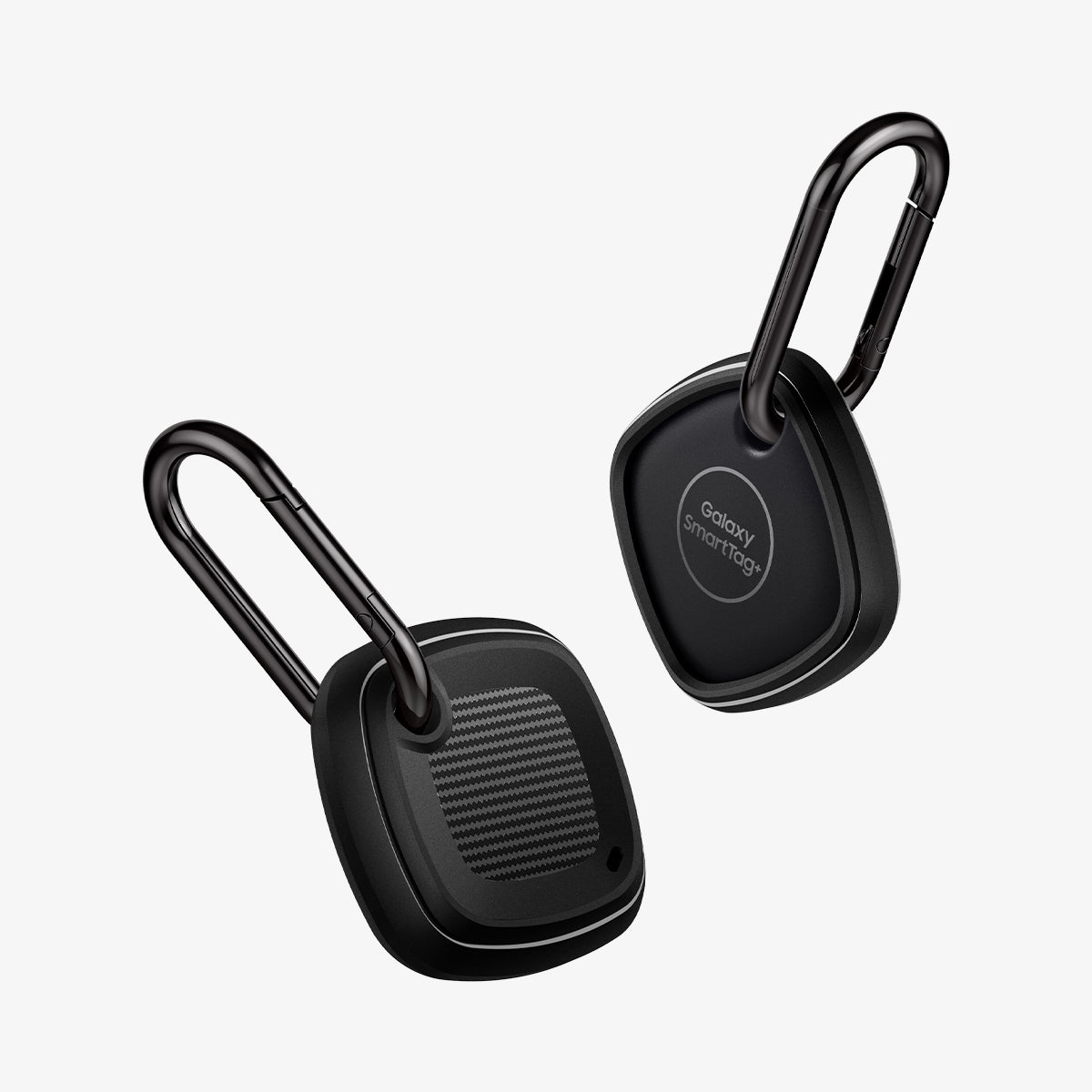 ACS03411 - Galaxy SmartTag+ Case Rugged Armor in matte black showing the front and back with carabiner