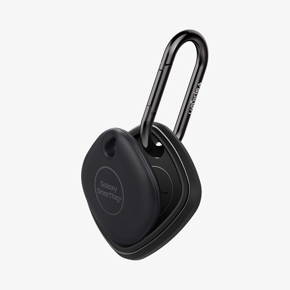 ACS03411 - Galaxy SmartTag+ Case Rugged Armor in matte black showing the smarttag hovering in front of case