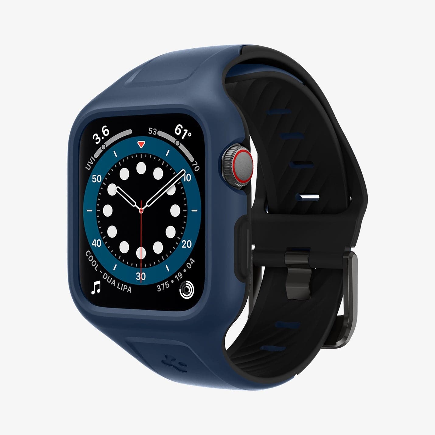 ACS02225 - Apple Watch Series (44mm) Case Liquid Air Pro in navy blue showing the front and partial inside of band