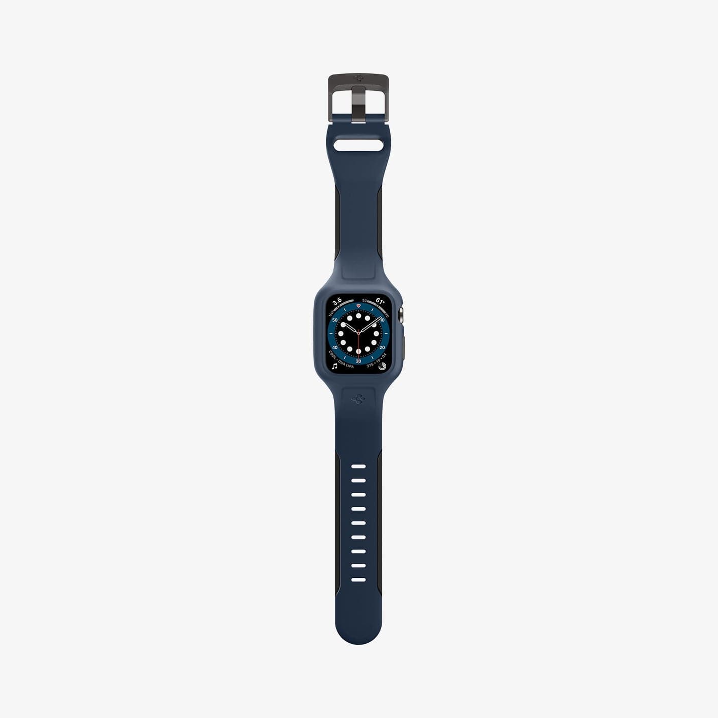 ACS02225 - Apple Watch Series (44mm) Case Liquid Air Pro in navy blue showing the front with watch band laid out flat
