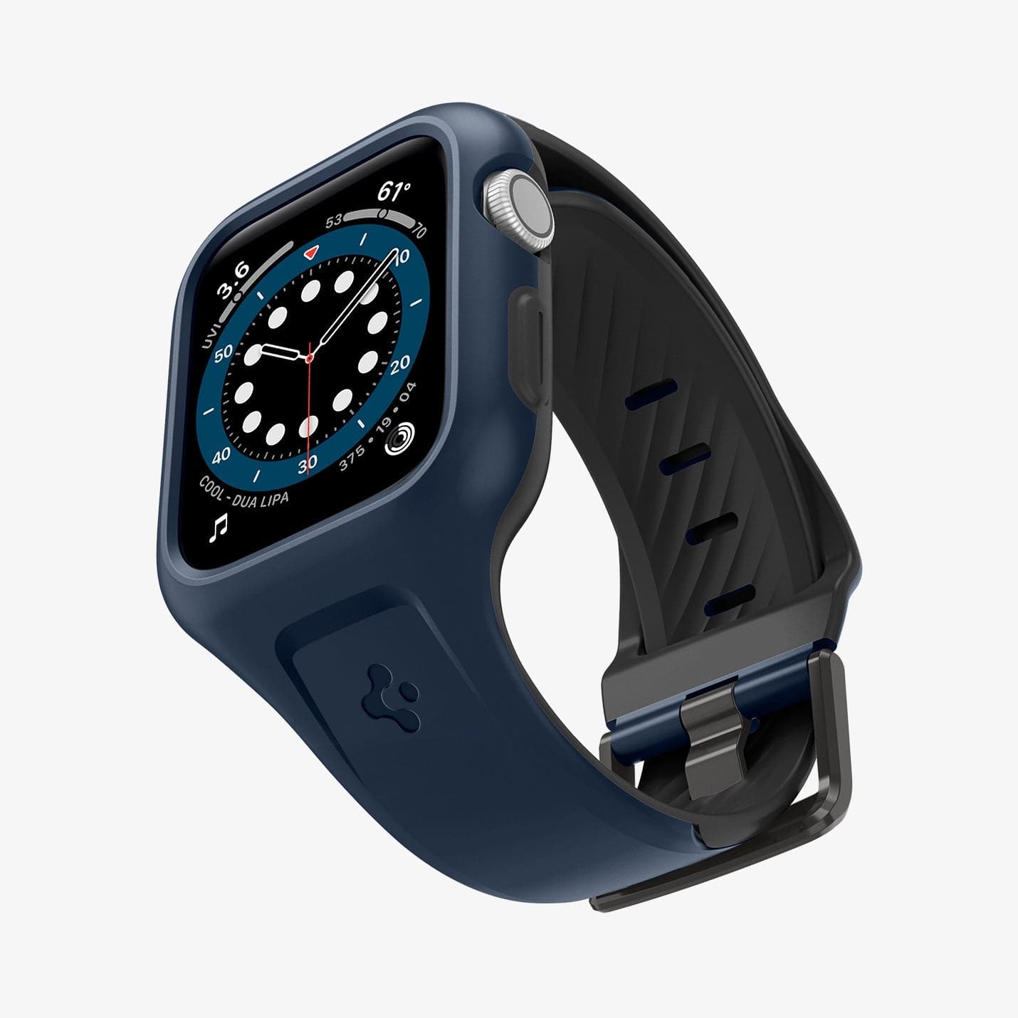 ACS02225 - Apple Watch Series (44mm) Case Liquid Air Pro in navy blue showing the front, bottom and partial inside of band