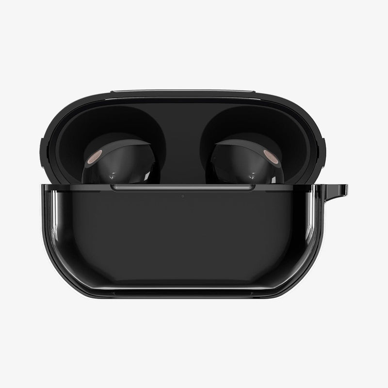 ACS07102 - Sony Earbuds Series Case Ultra Hybrid in jet black showing the front with top open and earbuds inside