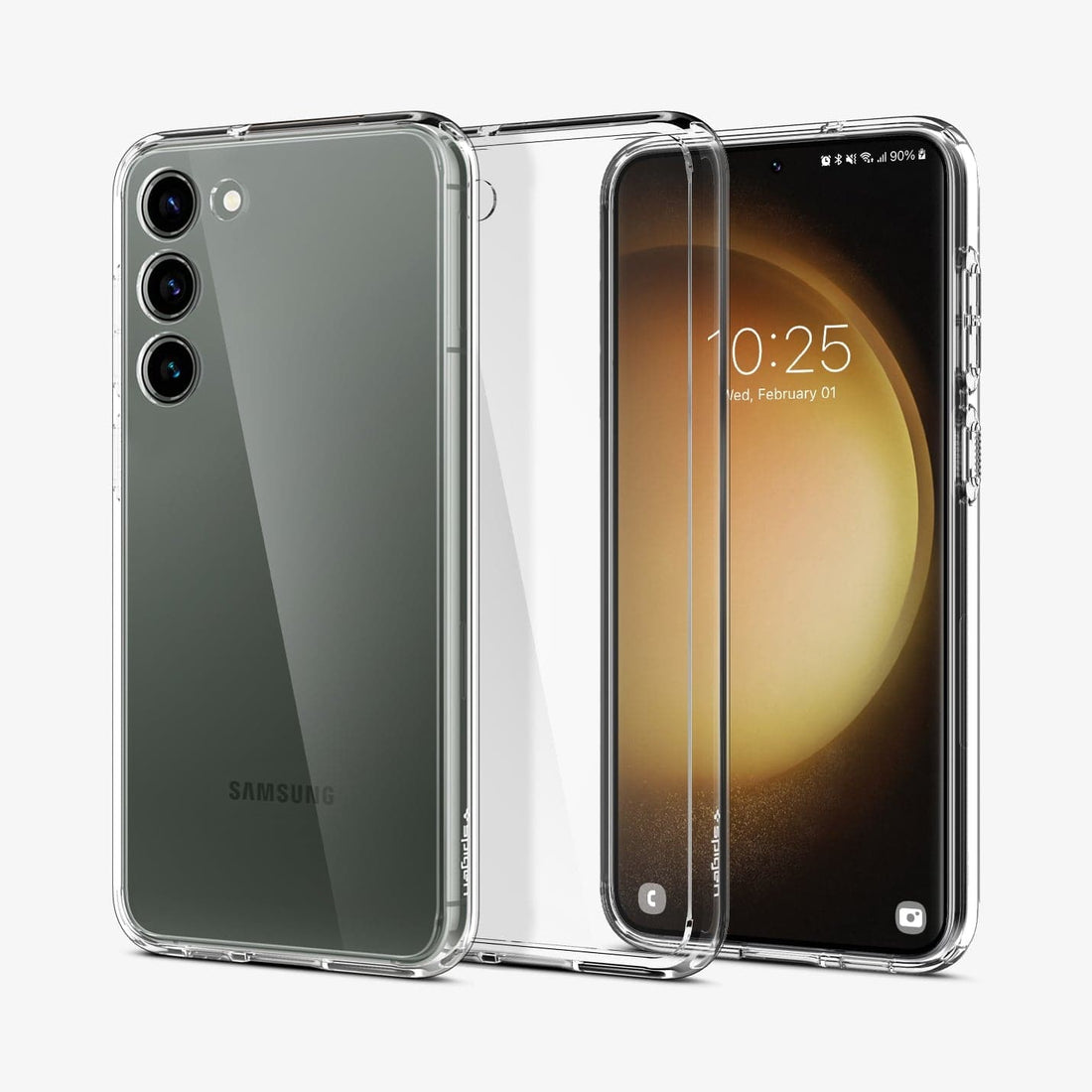 ACS05714 - Galaxy S23 Case Ultra Hybrid in crystal clear showing the back, inside and front