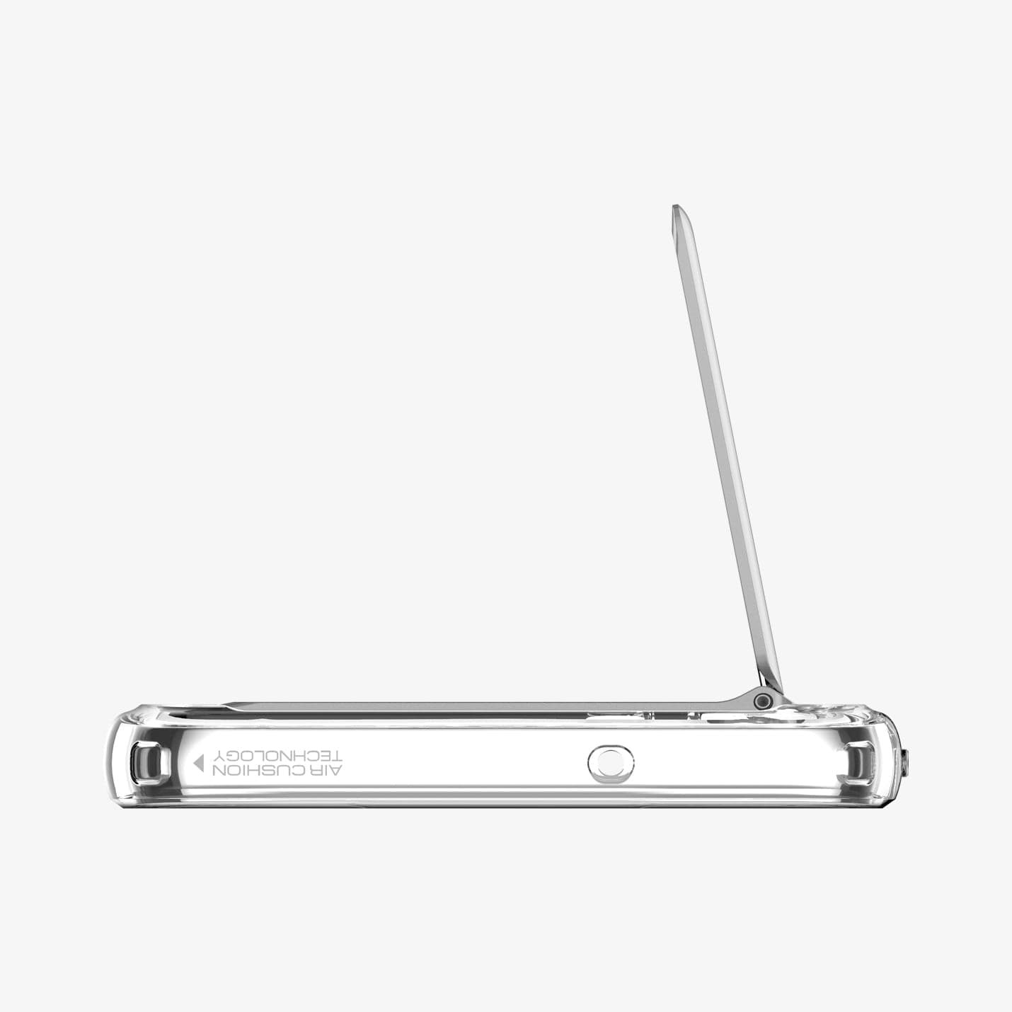 ACS05717 - Galaxy S23 Case Ultra Hybrid S in crystal clear showing the top with built in kickstand extended out