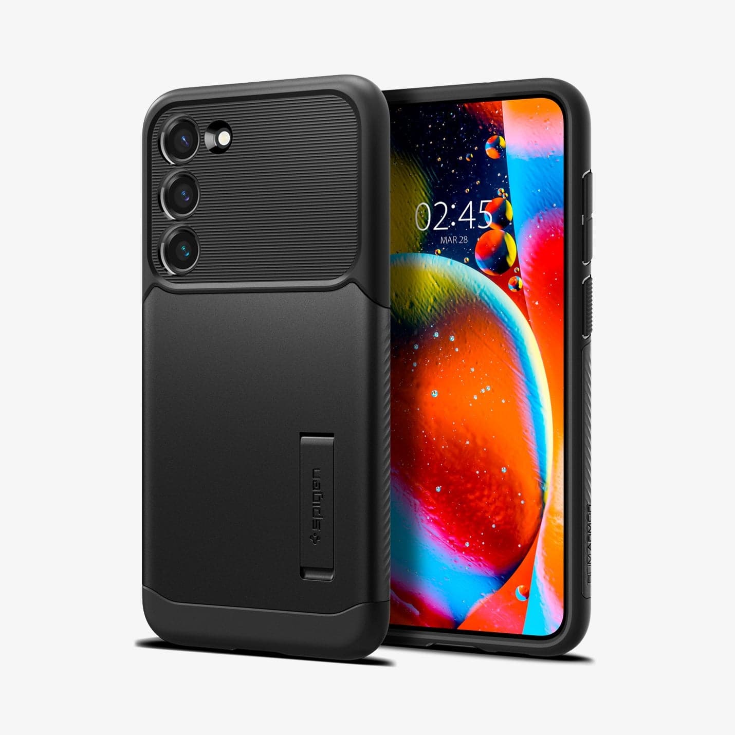 ACS05689 - Galaxy S23 Plus Case Slim Armor in black showing the back and front