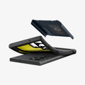 ACS05640 - Galaxy S23 Ultra Case Slim Armor in metal slate showing the back bending slightly away from device to show the flexibility and back layer hovering above