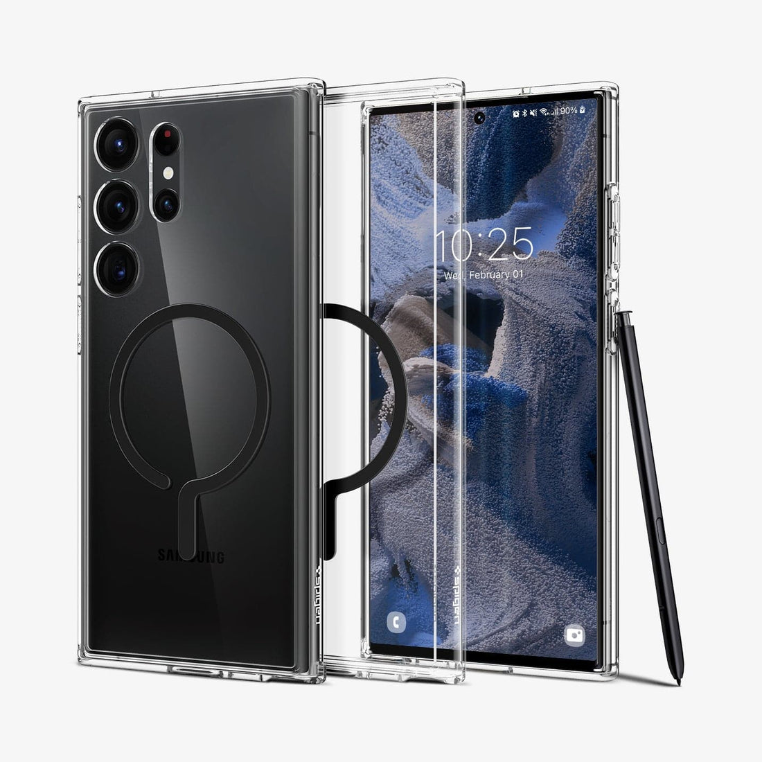 ACS05621 - Galaxy S23 Ultra Case Ultra Hybrid One Tap Ring in black showing the back